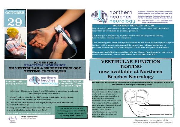 Neurological testing flyer and vestibuilar tests